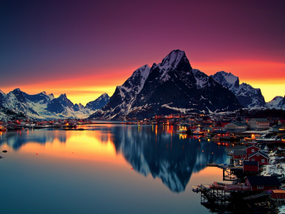 природа, норвегия, озеро, закат. красота