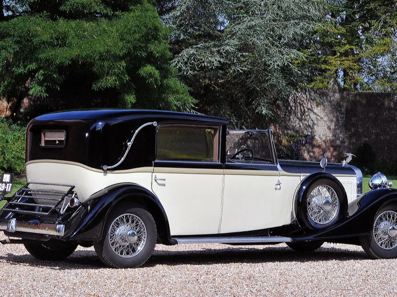 Деревья, зелень, асфальт, машина, ретро, Hispano suiza.