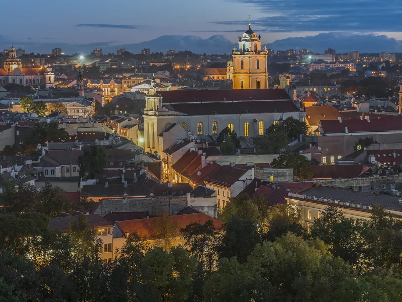 вильнюс, центр, старый город, вечер, огни, освещение