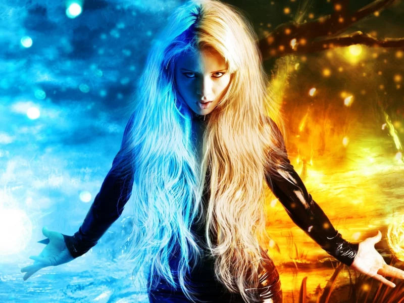 ice, огонь, girl, лед, девушка, fire