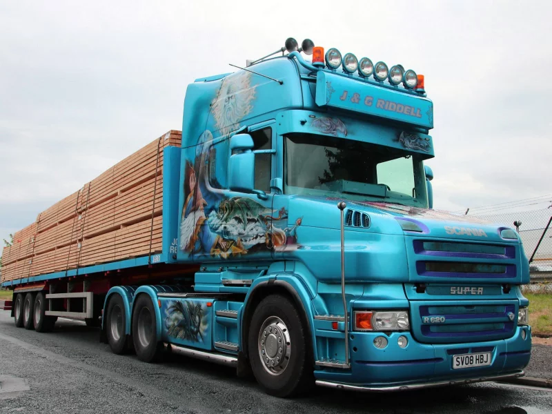 Поле, дорога, авто, лесовоз, грузовик, Scania.