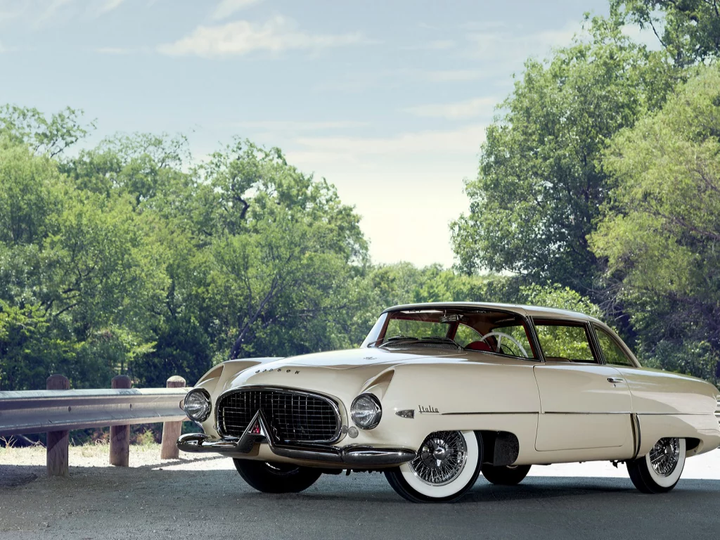 Небо, деревья, дорога, авто, ретро, Hudson Italia