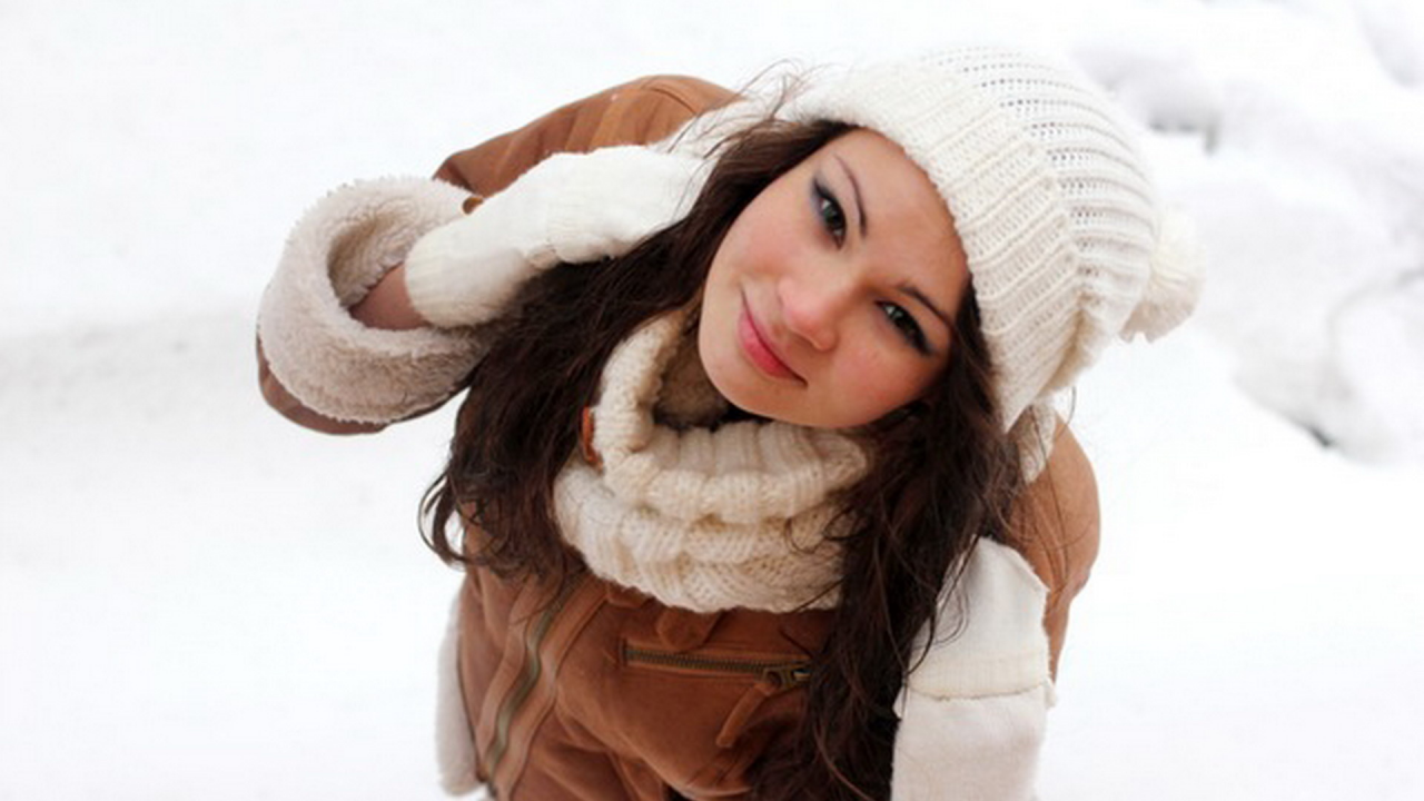 Девушка, взгляд, шапка, зима