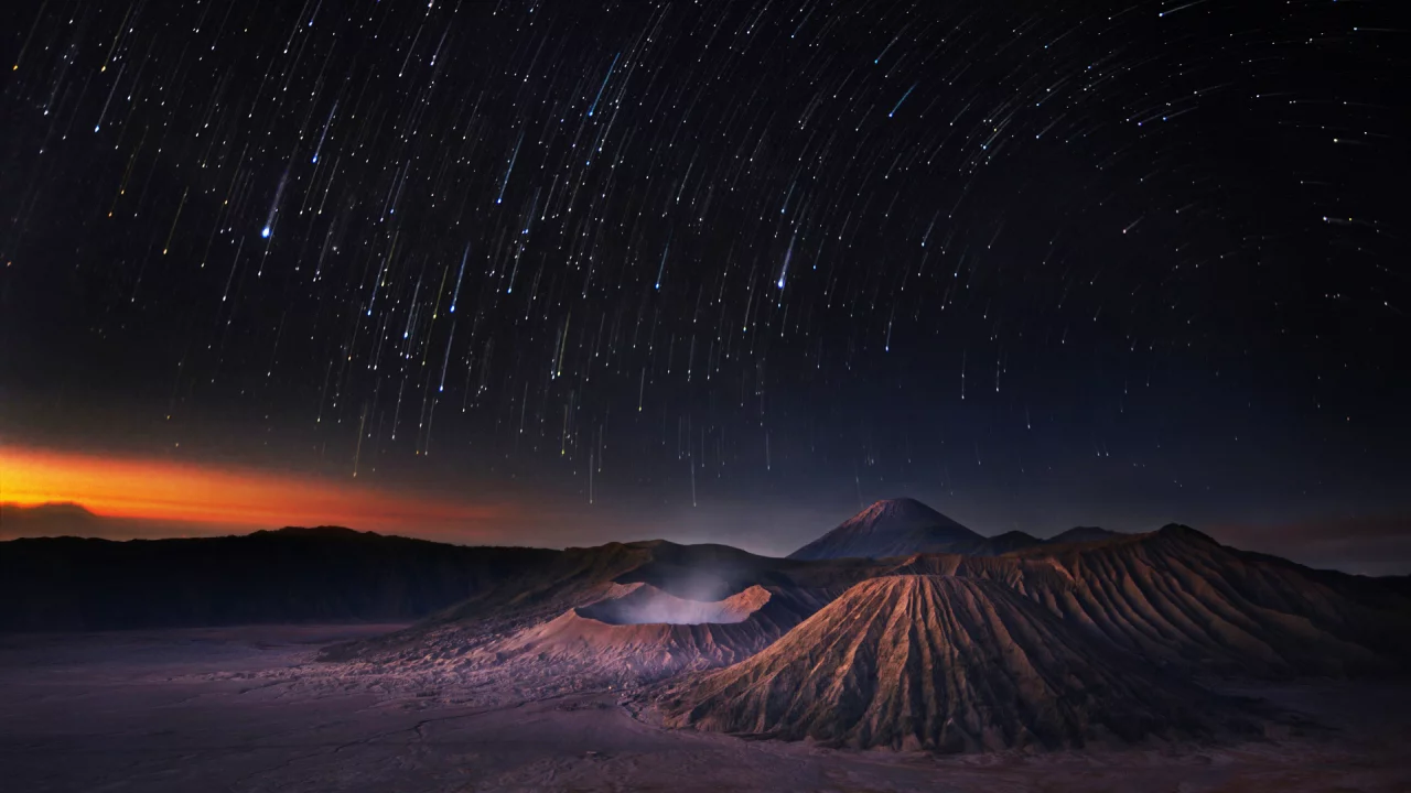 space, звездопад, night, universe, sky, shooting stars, stars, звезды, mountains