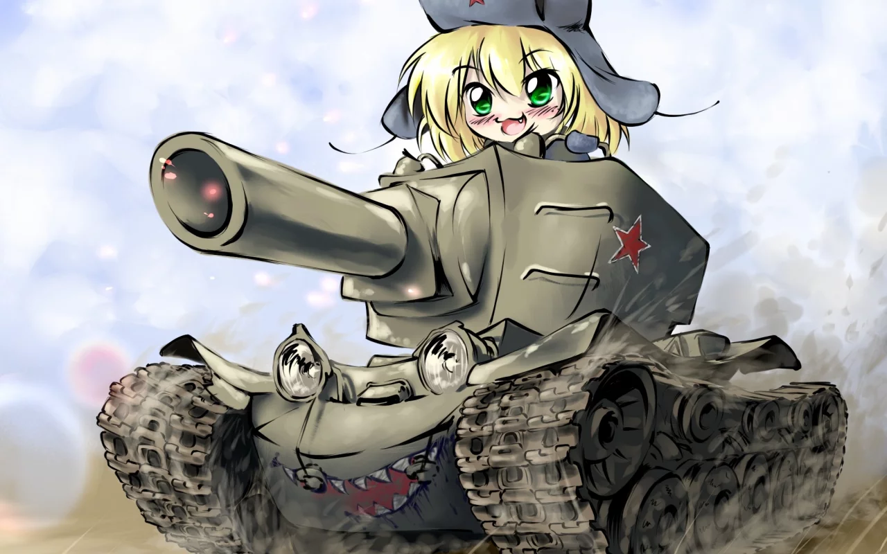 девушка, kv-2, танк, chibi, арт