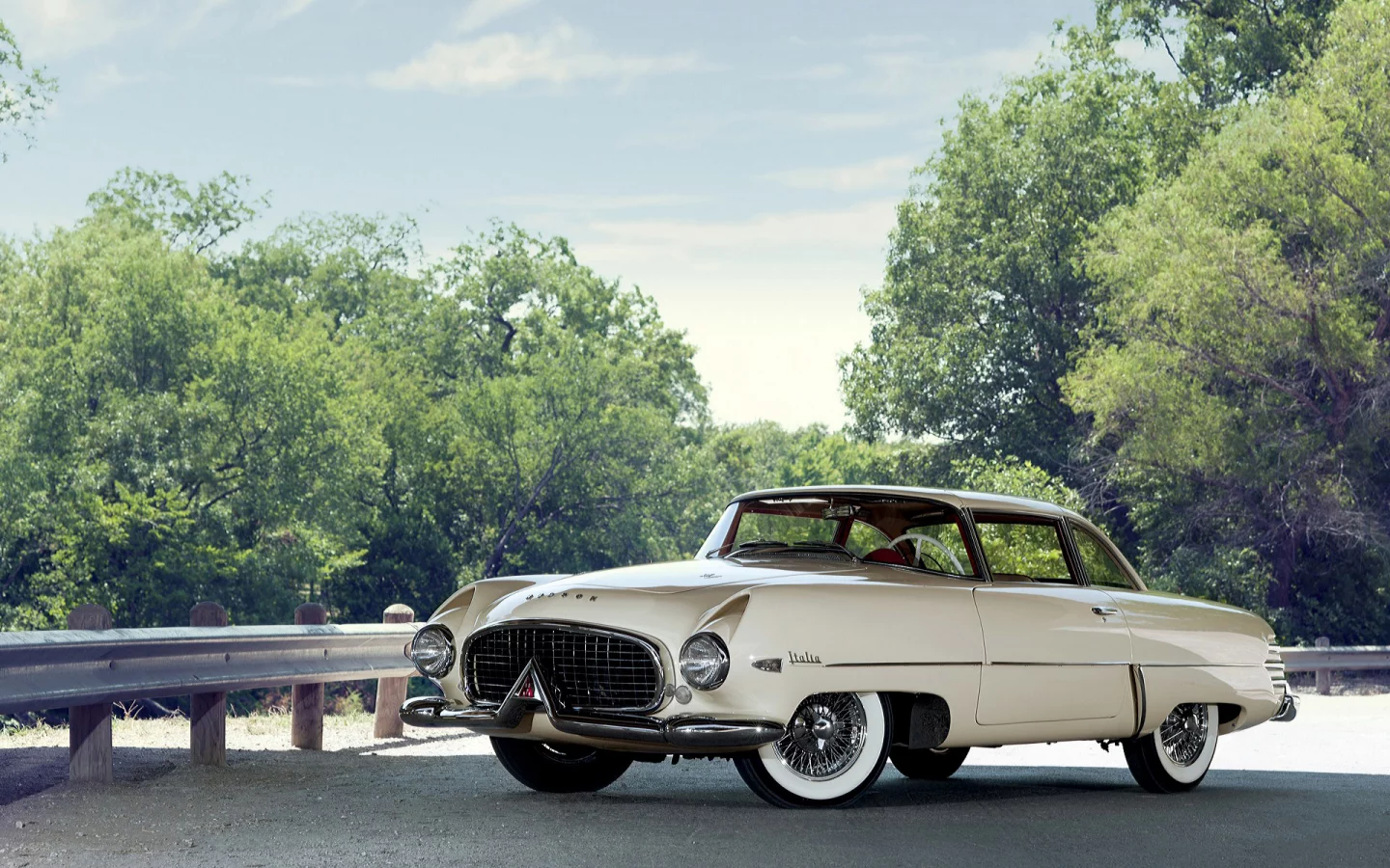 Небо, деревья, дорога, авто, ретро, Hudson Italia