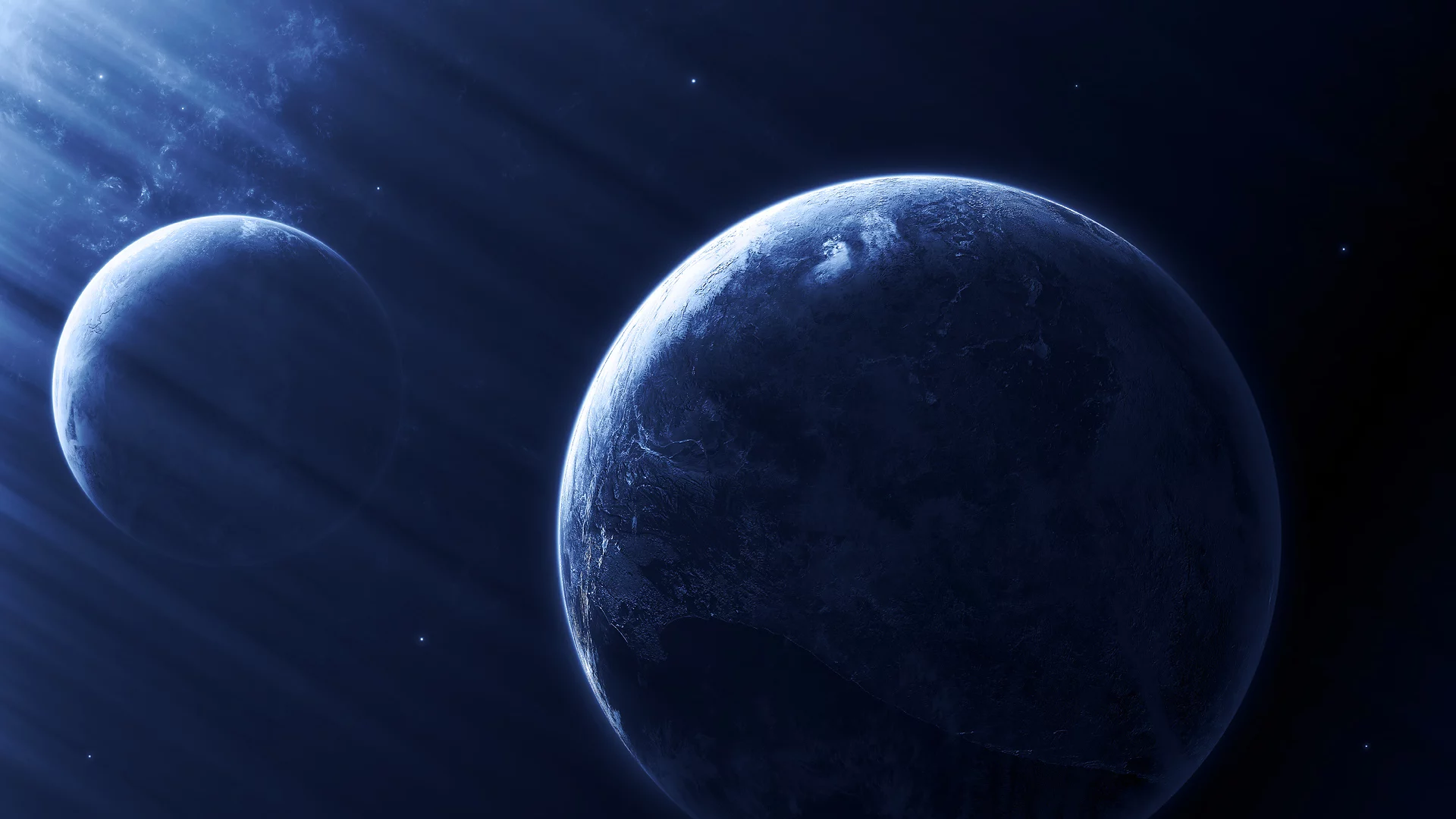 light effect, blue, planets, dark, sci fi