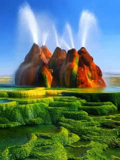 Геотермальный гейзер, вода, водоросли