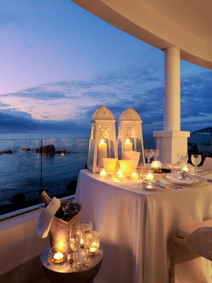 настроение, свечи, вино, океан, ужин, вечер