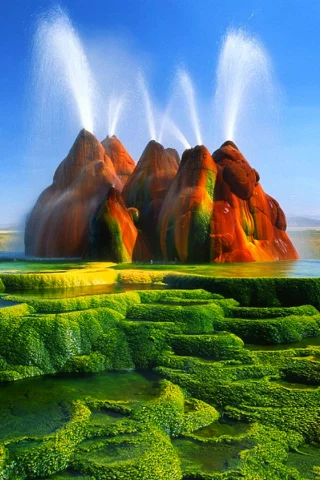 Геотермальный гейзер, вода, водоросли