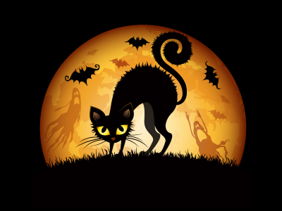 halloween, призраки, луна, летучие мыши, кошка, хэллоуин