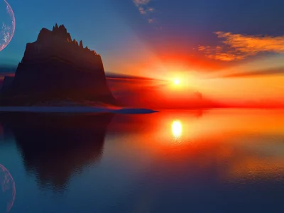 вода, закат, небо