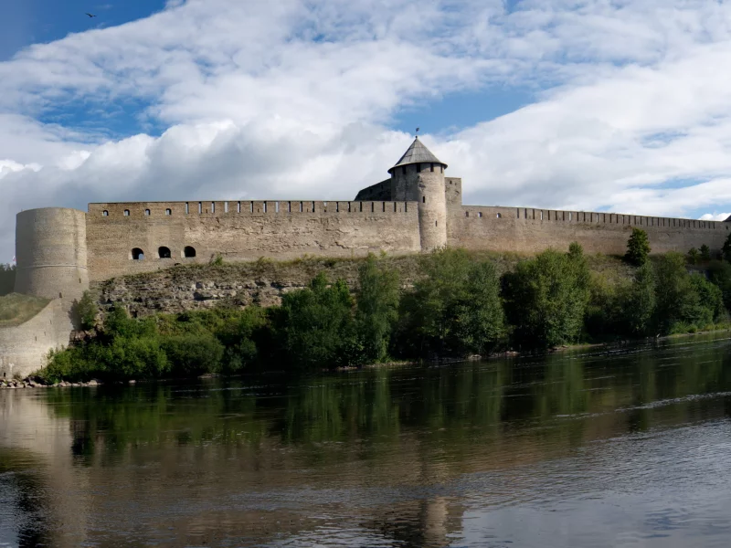 Небо, облака, река, крепость, Ивангород