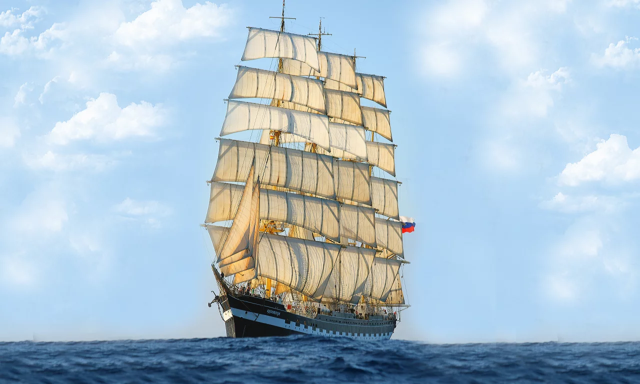 Море, небо, корабль, парусник, Крузенштерн, РФ