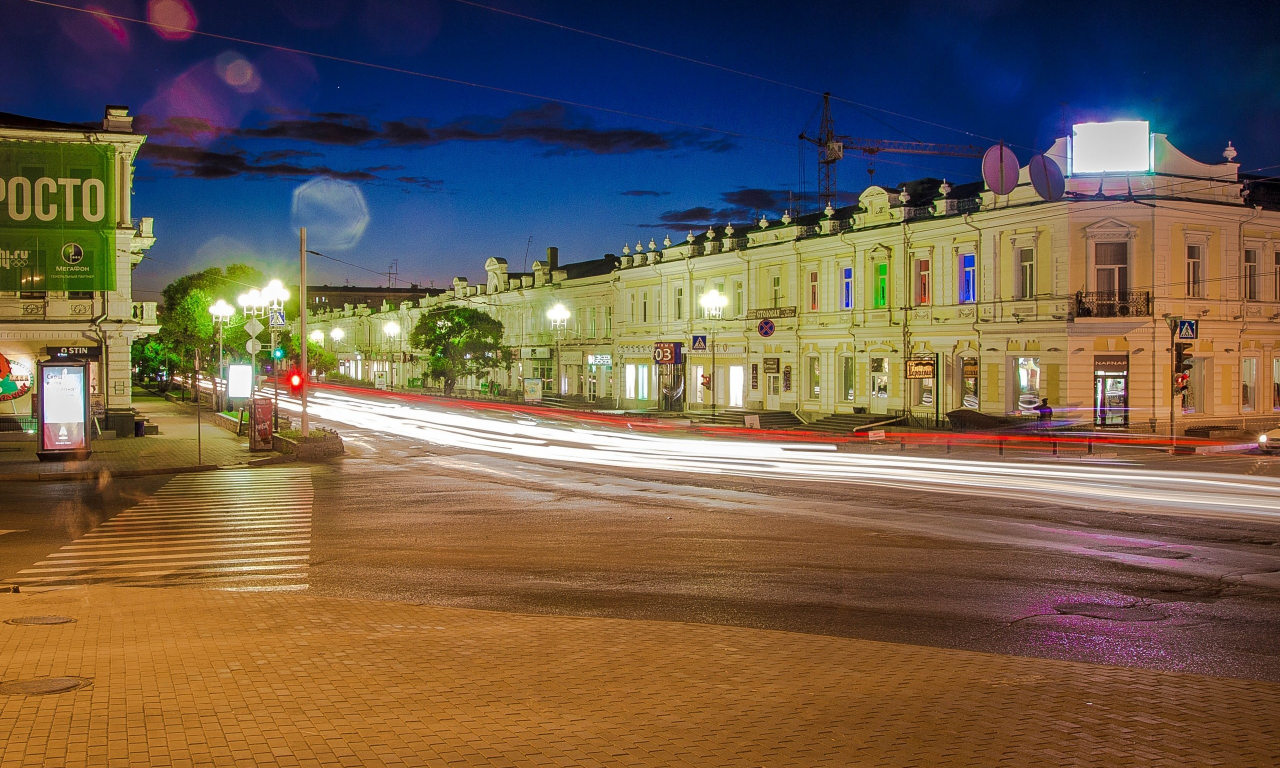 Россия, город, Омск, ночь, огни, перекрёсток.