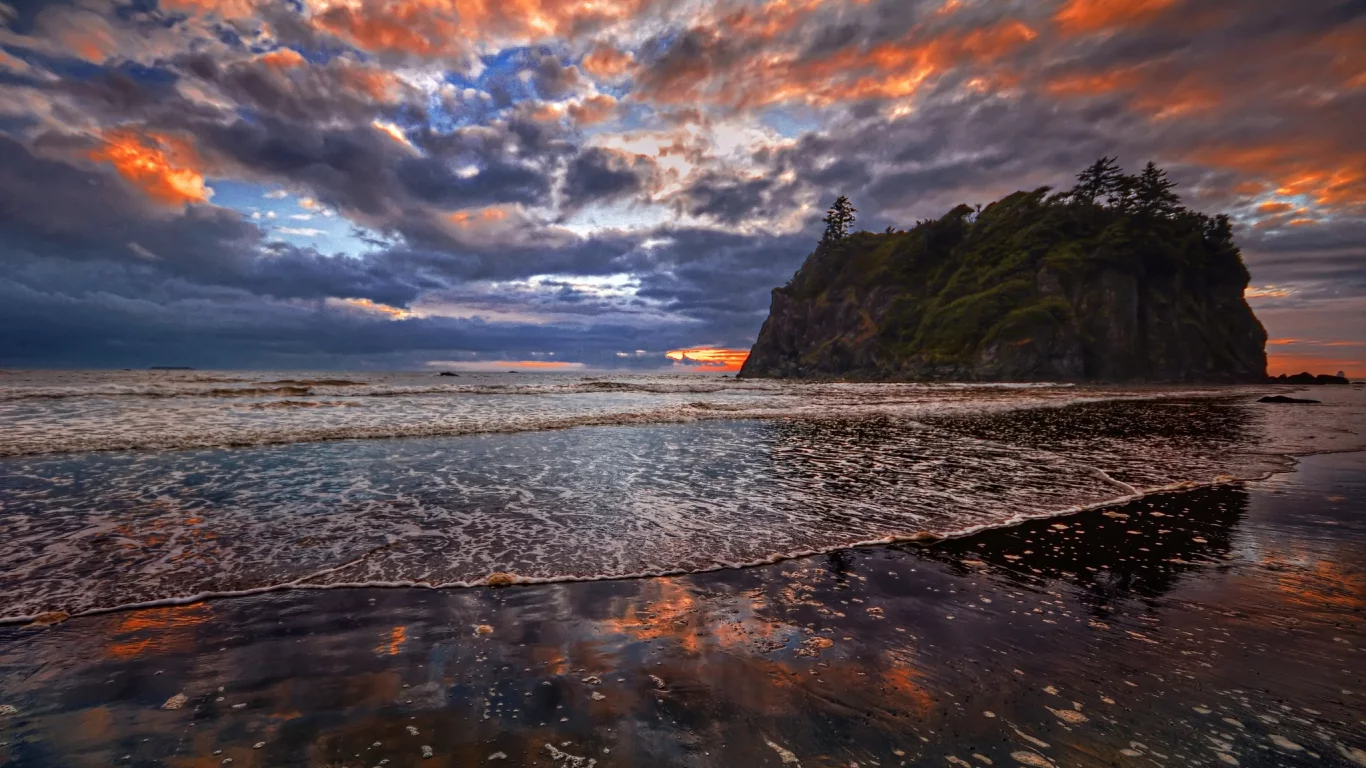 закат, пляж, море, остров, волны