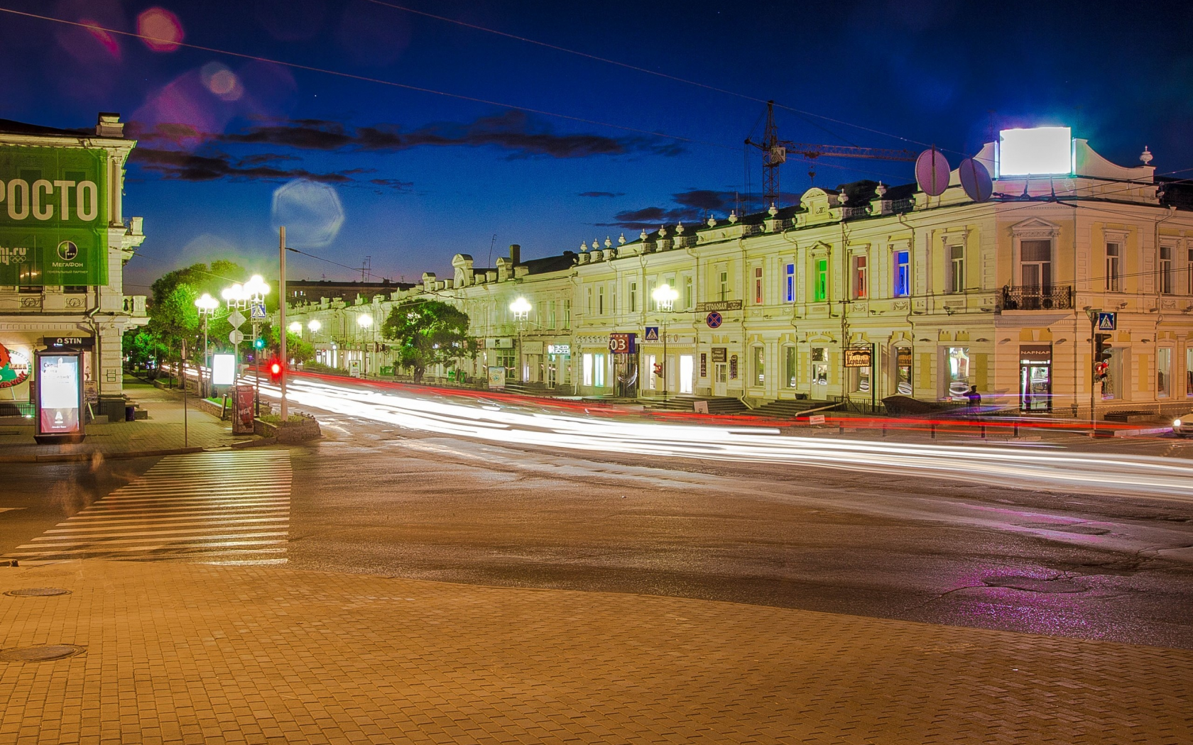 Россия, город, Омск, ночь, огни, перекрёсток.