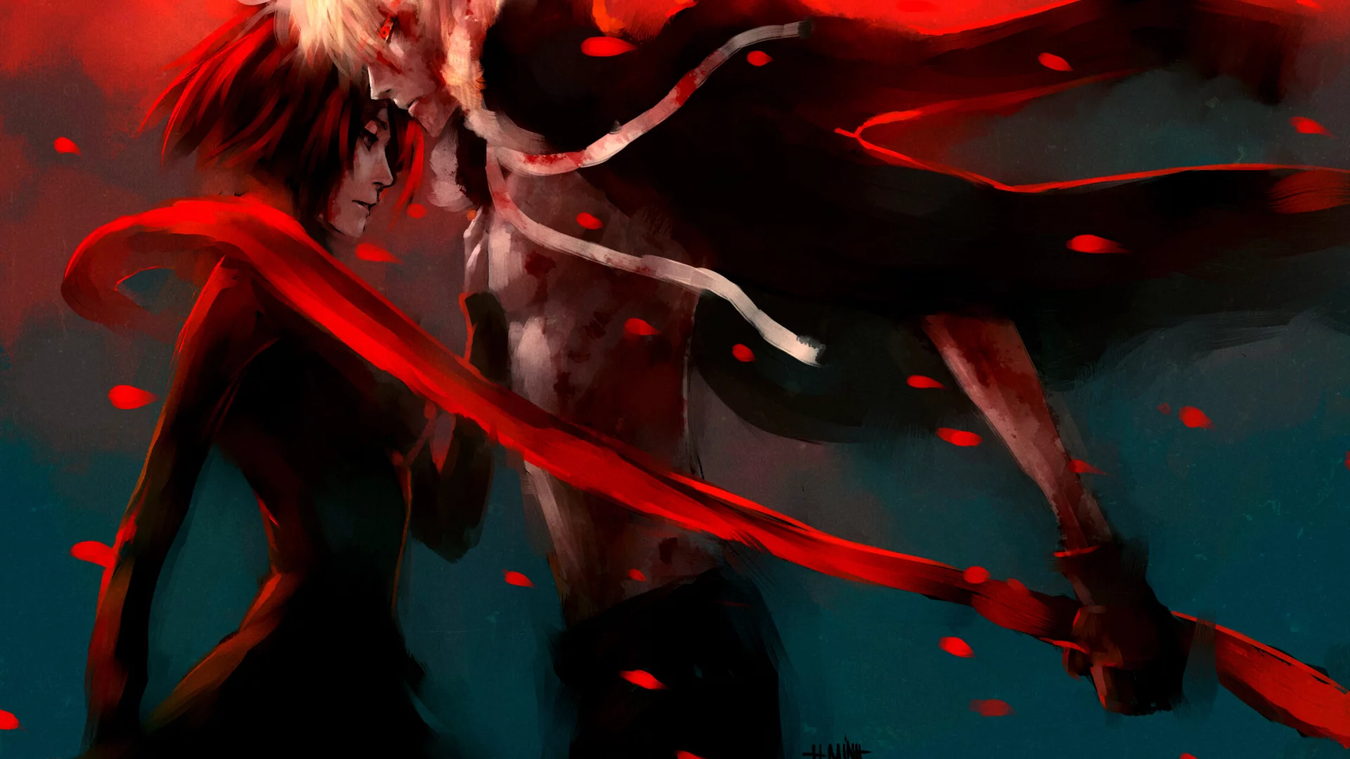 fuyumine naoto, haine rammsteiner, парень, девушка, nanfe, шарф, art