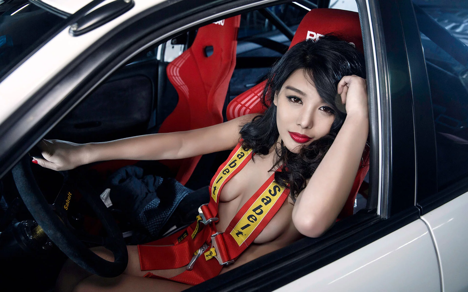 mitsubishi, evo, девушка