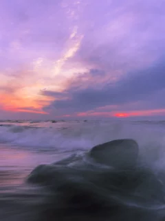 море, берег, прибой, рассвет, заря, солнце