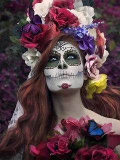 раскрас, девушка, dia de los muertos, день мёртвых, цветы, лицо