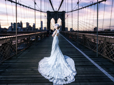 девушка, невеста, мост