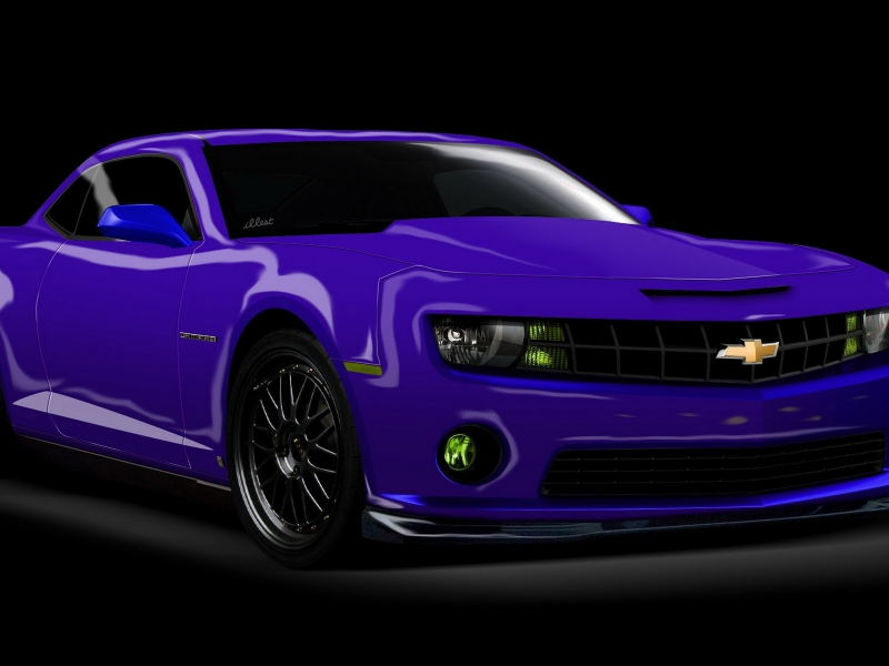 рендеринг, картинка 3d, фиолетовый авто, chevrolet camaro