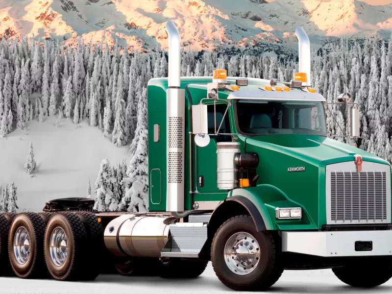 Зима, горы, снег, лес, дорога, авто, тягач, Kenworth.