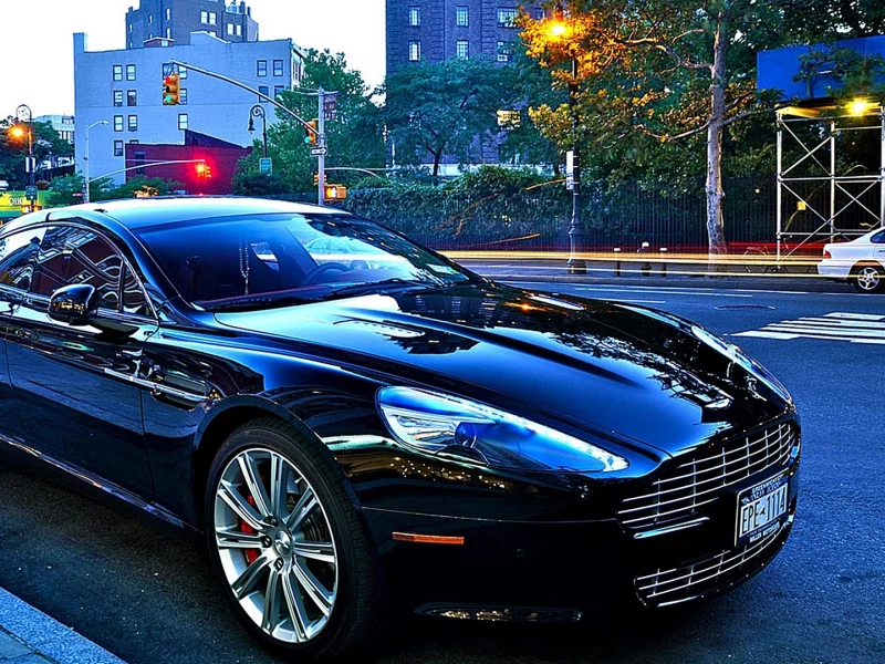 город, огни, Aston Martin, Авто