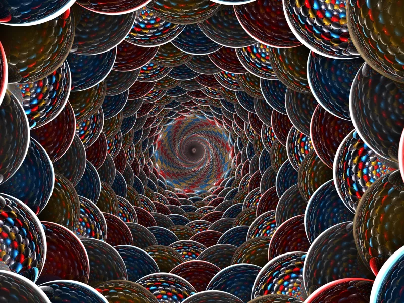 свет, 3d, объем, цвет, спираль, глубина, шары, колодец