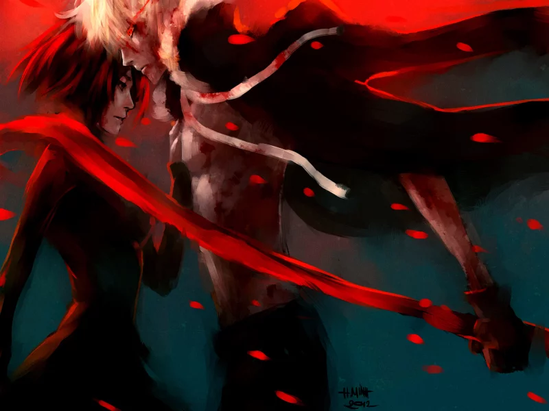 fuyumine naoto, haine rammsteiner, парень, девушка, nanfe, шарф, art