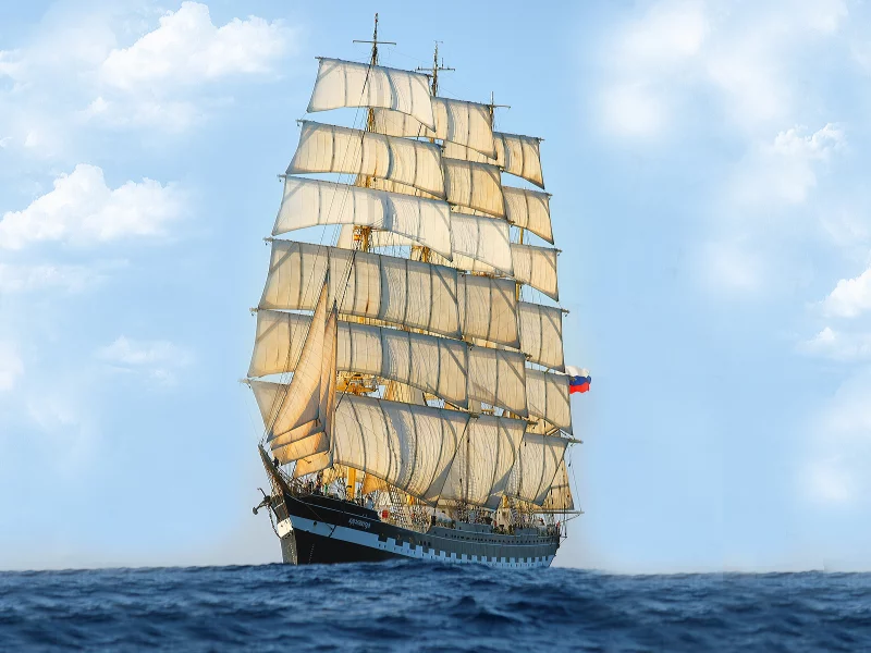Море, небо, корабль, парусник, Крузенштерн, РФ