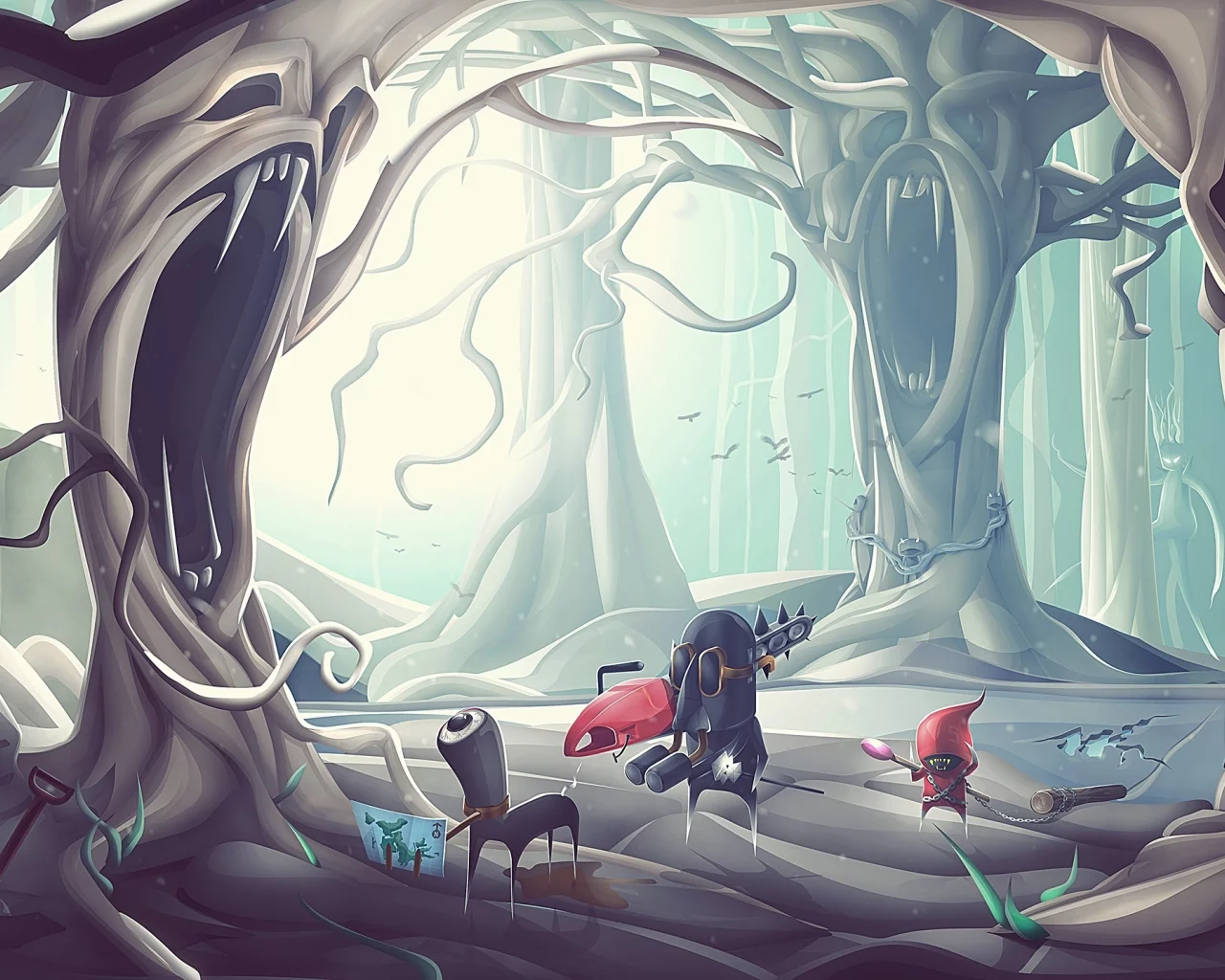 деревья, desktopography, лес, арт, чудики