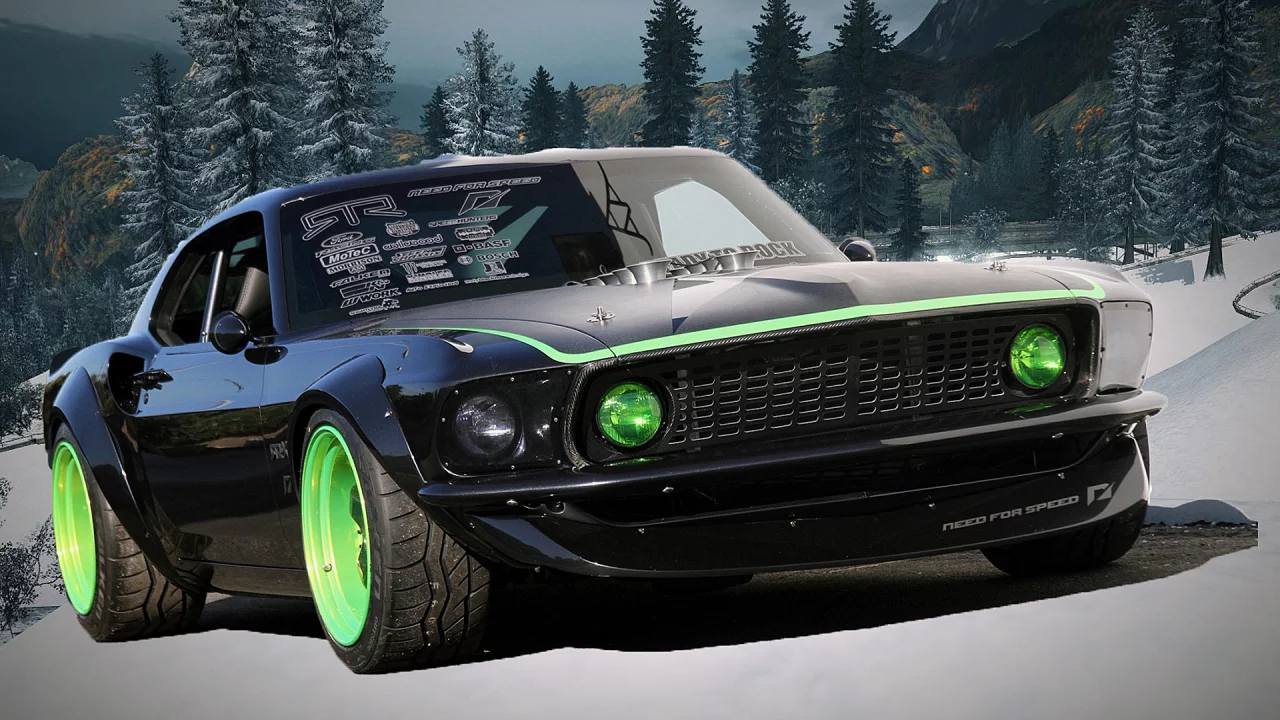 Need for speed world, игра, ретро, авто, Ford-Mustang-Boss-320-69, зима.