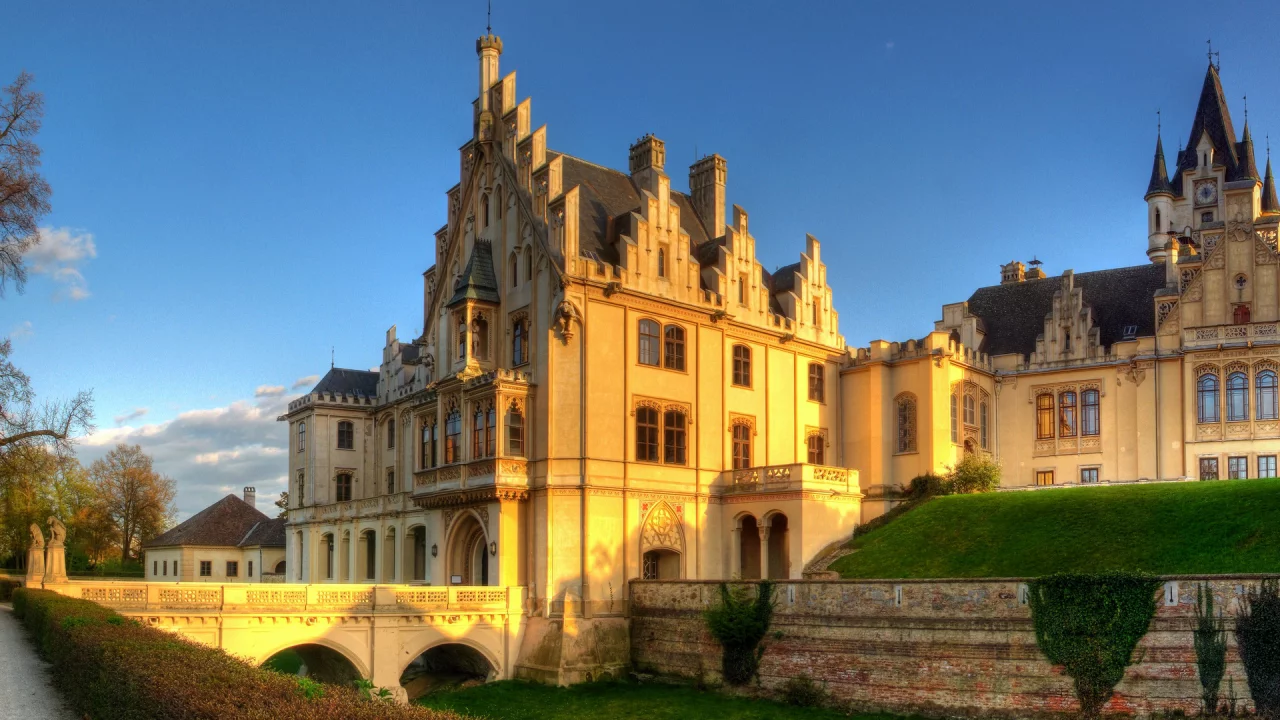 Графенегг, Австрия, дворец, замок, деревья, небо, мост, Grafenegg, Austria, palace, castle