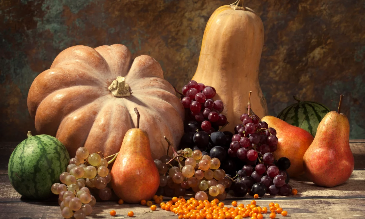 autumn, harvest, still life, fruits, leaves, pumpkin, nuts, осень, дистья, урожай, тыква