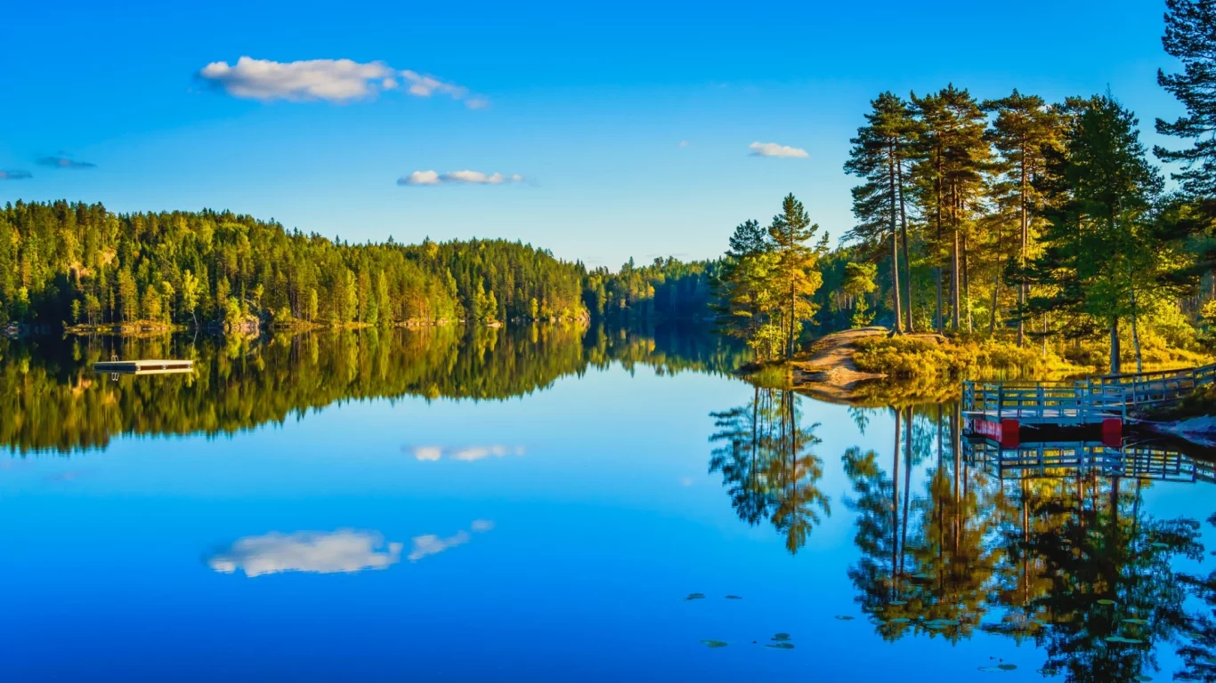 небо, лес, озеро