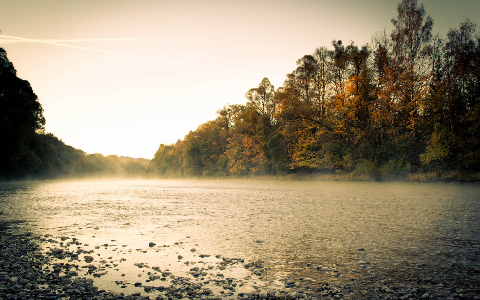 утро, река, осень, туман, лес