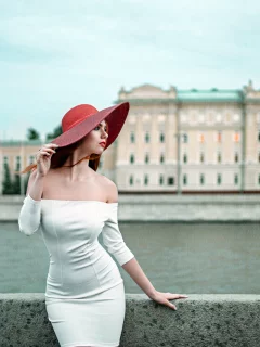 девушка, платье, шляпа