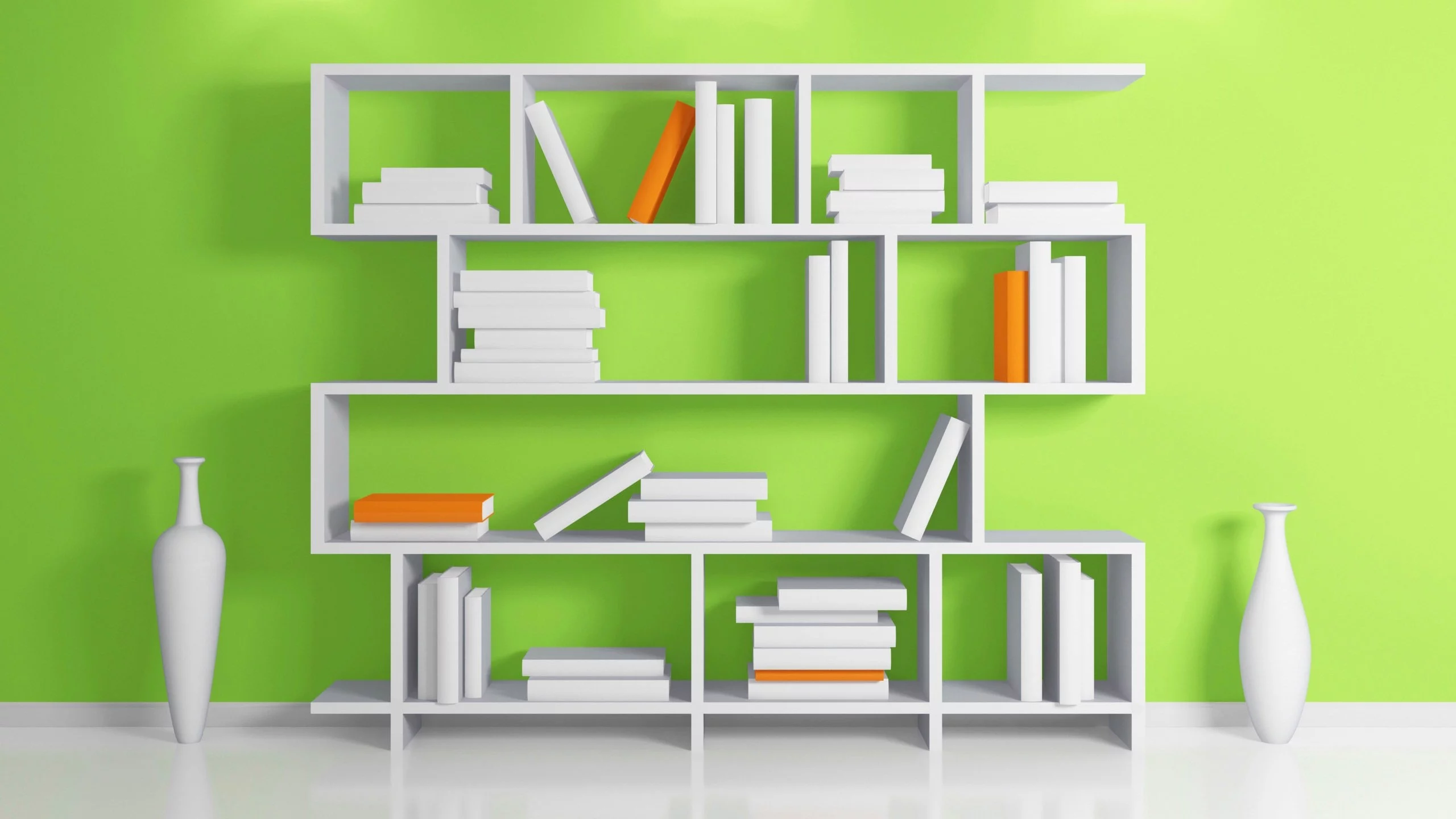 пол, полка, стена, ваза, книги, стеллаж