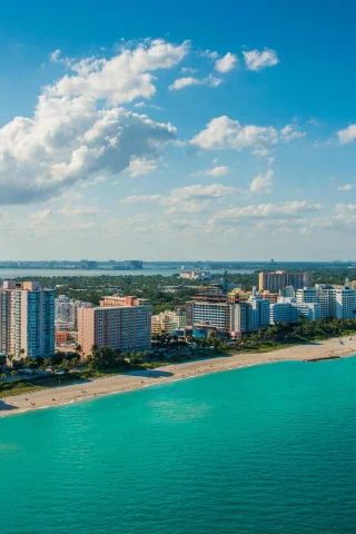 ночь, майами, miami, пляж, флорида, south beach, пальмы, florida