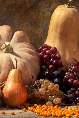 autumn, harvest, still life, fruits, leaves, pumpkin, nuts, осень, дистья, урожай, тыква