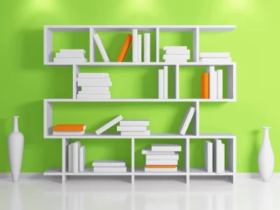 пол, полка, стена, ваза, книги, стеллаж