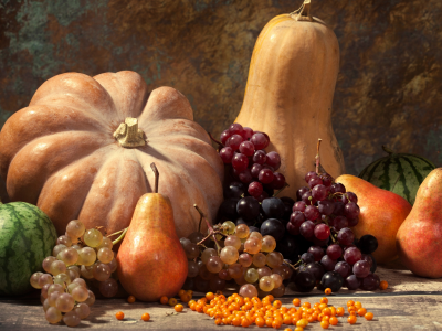 autumn, harvest, still life, fruits, leaves, pumpkin, nuts, осень, дистья, урожай, тыква