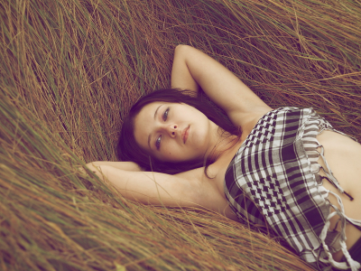 отдых, сено, задумчивость, девушка, арафатка, трава