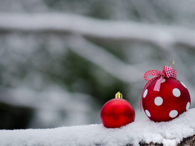 новый год, снег, красные, украшение, новогоднее, шары