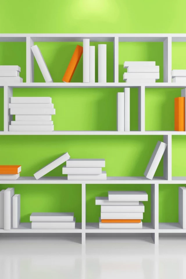 пол, полка, стена, ваза, книги, стеллаж