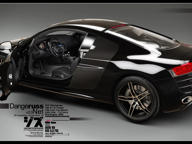 v10, black car, audi r8, 3d car