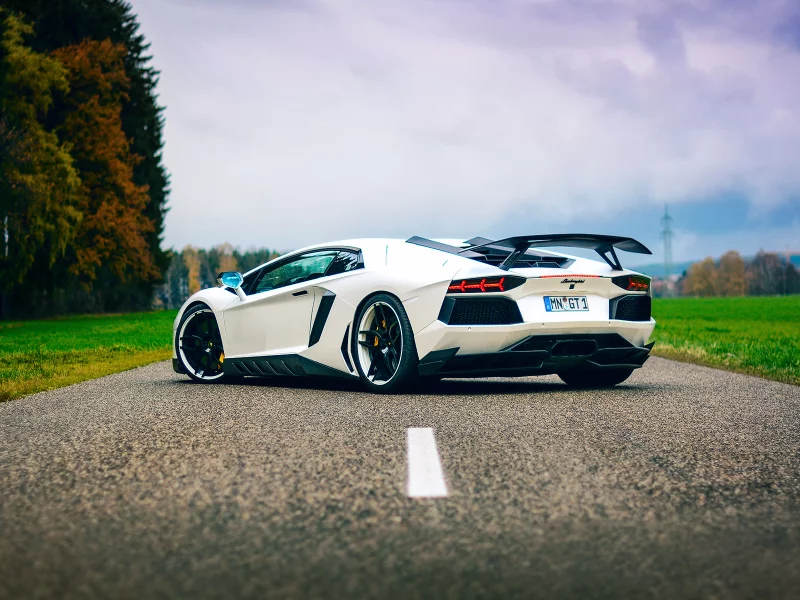небо, тюнинг, lamborghini, дорога, aventador, белая