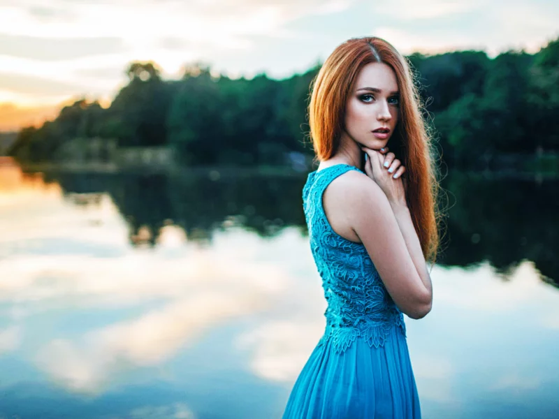девушка, платье, закат